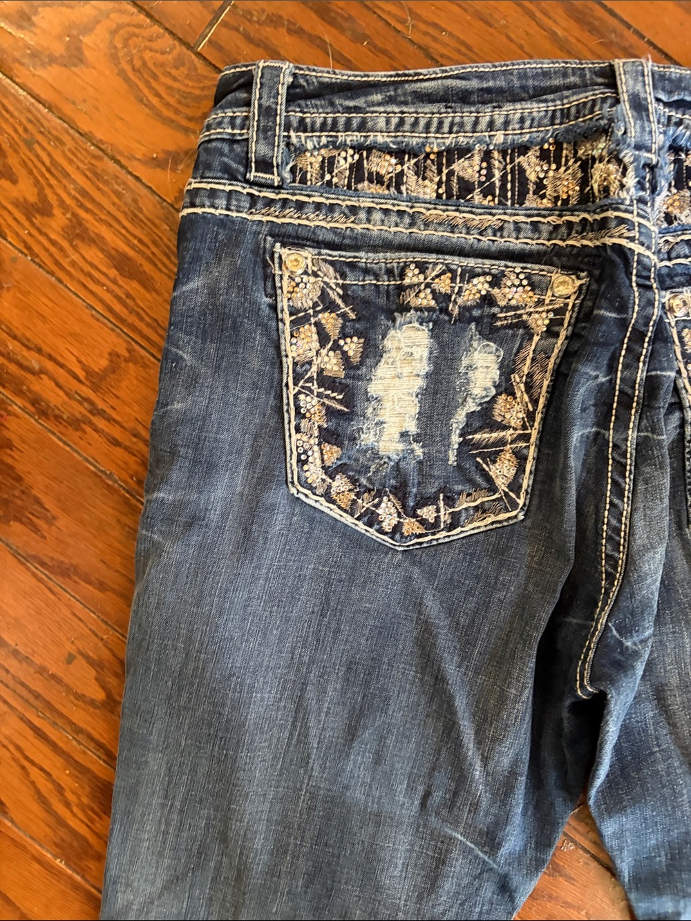 Miss Me Medium Blue Embellished Back-Pocket Bootcut Jeans - Picture 3 of 7